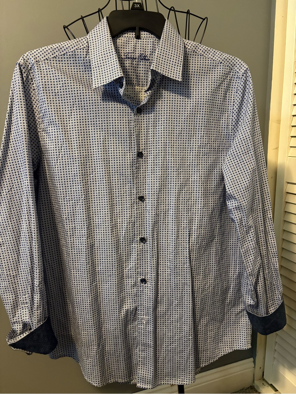 Men’s Light Blue Printed Dress Shirt with Contrast Cuffs